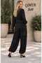Buketli̇ Women's Padded Long Sleeve Blouse, Loose Trousers, Extra Tassel Shawl, 3-Piece Set - 4