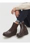Genuine Leather Padded Sole Crocodile Pattern Dark Brown Women's Boots