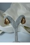 Steel Earring Leaf Model with Zircon Stone - 3