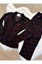 Black with Red Bow Pattern Soft Feel Long Sleeve Knitted Pajama Set - 7