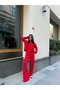 Women's Lace-Up Waist Long Sleeve Flowy Top and Bottom Set - 5