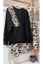 Leopard Ruffle Detailed Black Sweatshirt and Leopard Skirt Set - 2