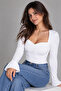 Heart Neckline, Gathered Front and Side, Slit, Spanish Sleeve Body Blouse - 2