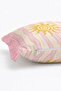 Pink Striped Sun Motif Pastel Modern Decorative Fringed Throw Pillow Cover - 5
