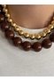Coffee Color & Gold Bead Women's Necklace Set - 2