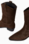 Casey 55 Brown Suede Pointed Toe, Handmade Western Ankle Heeled Boots - 4