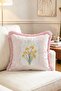 Ribbon Bloom Pink Striped Yellow Floral Patterned Fringed Decorative Throw Pillow Cover - 2