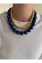 Saks Blue & Gold Bead Women's Necklace Set