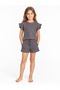 Girl's Gray Waffle Fabric Ruffle T-Shirt Shorts Set 100% Cotton
