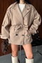 New Season Premium Quality Belted Double-Breasted Collar Midi Oversize Cashmere Coat - 2