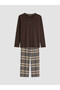 Ozmarka New Season Brown Regular Fit Plaid Men's Pajama Set