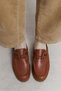 Fandy Tan Genuine Leather Outdoor Lace Detail Thick Sole Women's Loafer Slippers - 8