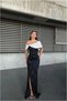 Kayık Maxi Detailed Evening Dress Stone Dress Collar