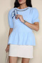 Blue Gülseli Women's Short Sleeve Knitwear Blouse with Scarf Accessory - 4