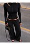 Women's Wide-Leg Sweatpants with Folded Waist Detail, Two Yarns, Without Ruffles - 4
