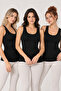 Women's 3-Piece Bamboo Elastane Wide Strap Basic Undershirt Set Flexible Daily Underwear