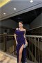 One-Slit Evening Dress Off-The-Shoulder Dress - 4