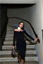 Kayık Abiye Elbise Collar Draped Midi Long Sleeve - 2