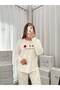 Ecru Christmas Patterned French Velvet Pajama Set - 3