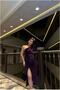 Velvet Slit Asymmetrical Evening Dress Fabric Dress Collar Midi - 3