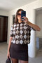 Polo Collar New Season Diamond Pattern Sweater - Brown - 2