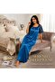 Serenity Satin Maxi Nightgown with Lace Sleeves - Blue - 7