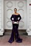 Thick Maxi Detailed Evening Dress with Stone Collar
