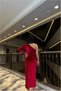 Velvet Slit Asymmetrical Evening Dress Fabric Dress Collar Midi - 3