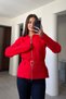 Premium Knitwear Cardigan with Waist Belt Detail - Red - 4