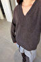 Oversize V-Neck Knit Sweater - Brown - 3