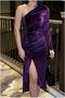 Velvet Slit Asymmetrical Evening Dress Fabric Dress Collar Midi - 4