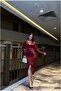 Double-Breasted Detailed Evening Dress with Stone Collar and Long Sleeves