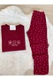 Burgundy Heart Patterned Ribbed Soft Touch Long Sleeve Pajama Set - 2