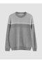Ozmarka New Season Gray Crew Neck Striped Men's Knitwear Sweater - 4
