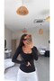 Black Square Collar Polyamide Blouse - 3