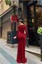 Heart Slit Evening Dress with Collar and Long Sleeves - 2