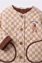 Children's Embroidered Beige Checkerboard Patterned Quilted Jacket - 4