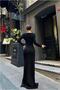 Heart Slit Evening Dress with Collar and Long Sleeves - 3