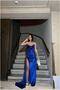 Velvet Slit Maxi Strapless Evening Dress Fabric Dress