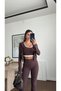 Women's Hooded Sweatshirt White Detailed Crop Tank Top and High Waist Spanish Leg Pants Three-Piece Set - 4