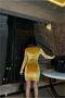 Velvet Evening Dress Fabric Dress Collar Double Breasted Gathered - 4