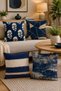 Navy Blue Floral Patterned 4-Piece Throw Pillow Cover Set - 2