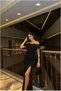 Square Slit Evening Dress Short Dress with Collar and Sleeves - 2