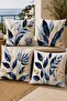 Navy Blue Leaves Patterned 4-Piece Throw Pillow Cover Set
