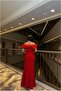 Square Slit Evening Dress Short Dress with Collar and Sleeves - 2