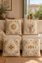 Bohemian Sun, Flowers, Moon Patterned 4-Piece Throw Pillow Cover Set