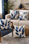Navy Blue Leaves Patterned 4-Piece Throw Pillow Cover Set - 2