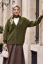 Buttoned Front V-Neck Soft Knitwear Cardigan -Khaki