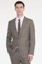 Men's Beige Wool Slim Fit Mono Collar Patterned Flexible Suit with Flap Pockets