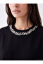 Vizyon New Season Black Soft Touch Stone Oversize Women's Sweatshirt Tunic - 3